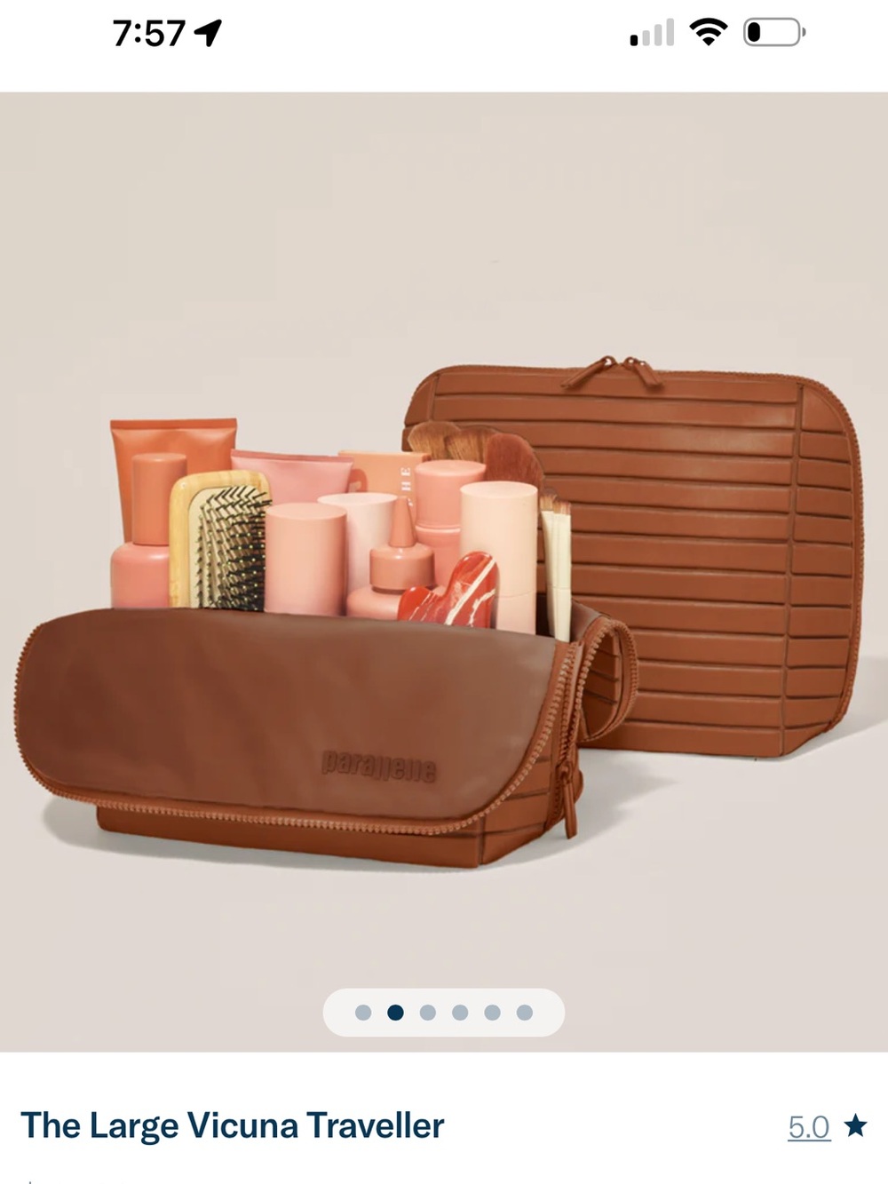 Vicuna The Large Traveller Fold-Down Makeup Bag in Vicuna Brown - Picture 2 of 7